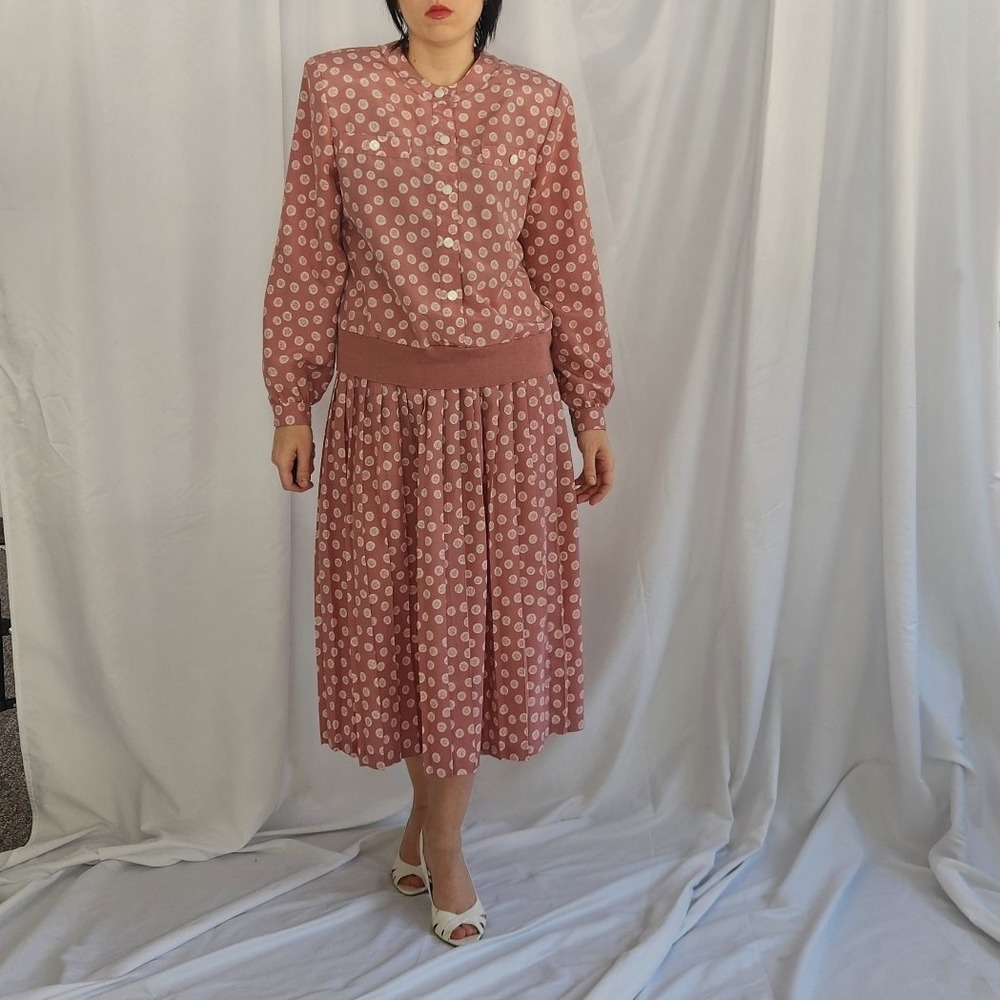 80s Pink Polka‎ Dot Skirt Set